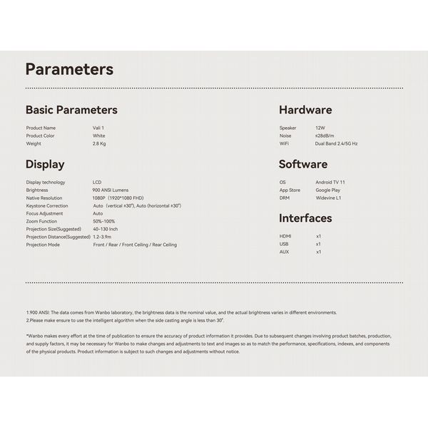 WANBO - VALI 1 Smart Full HD Home Cinema Projector