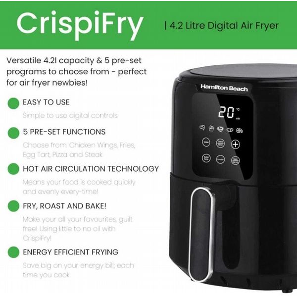 Hamilton Beach Crispifry Digital Air Fryer Black Open Box