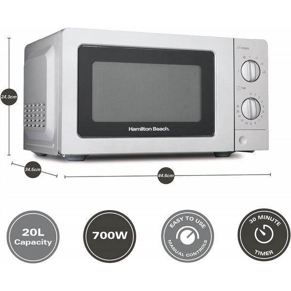 Hamilton Beach 700W 20L Microwave With Glass Door Silver Open Box