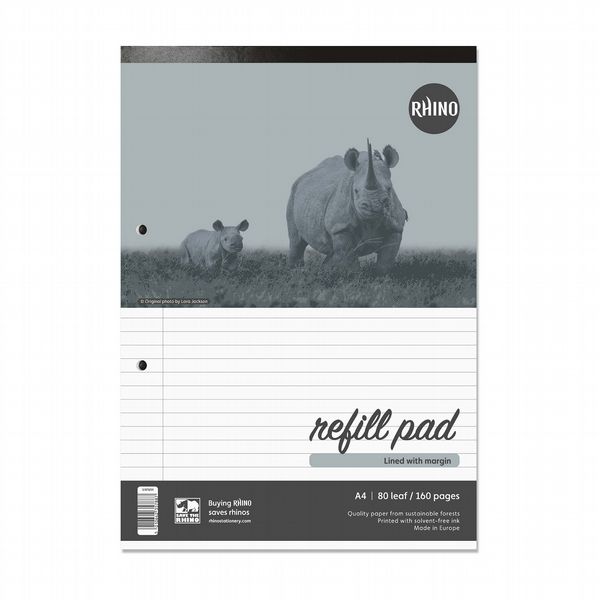 RHINO Office A4 Refill Pad Headbound 160 Pages / 80 Leaf 8mm Lined with Margin