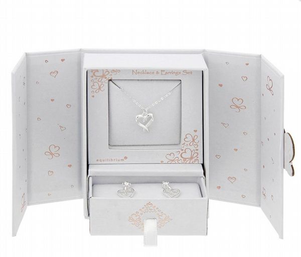 Equilibrium Gift Set Silver Plated Kissing Heart Necklace & Earrings