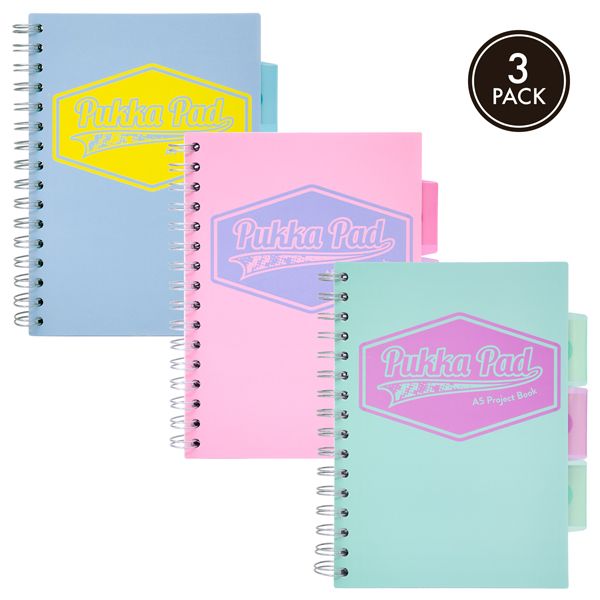 Pukka Pastel Project Book A5 Pack of 3 Assorted Colours