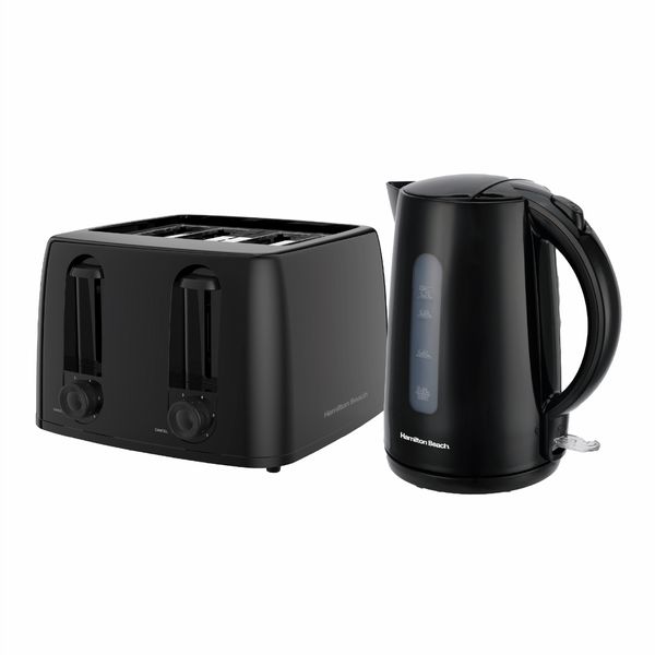 Hamilton Beach Essentials 1.7L Rapid Boil Kettles & 4 Slot Toaster - Black