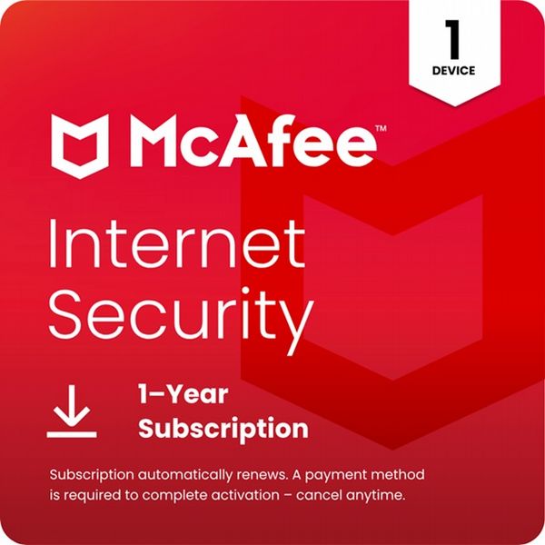 McAfee Internet Security  1 Device,  1 Year - Automatic Renewal - Digital Download