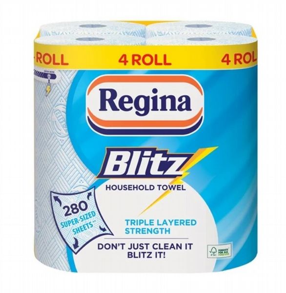 Regina Blitz Household Towel 3-Ply 280 Sheets (Pack of 4)